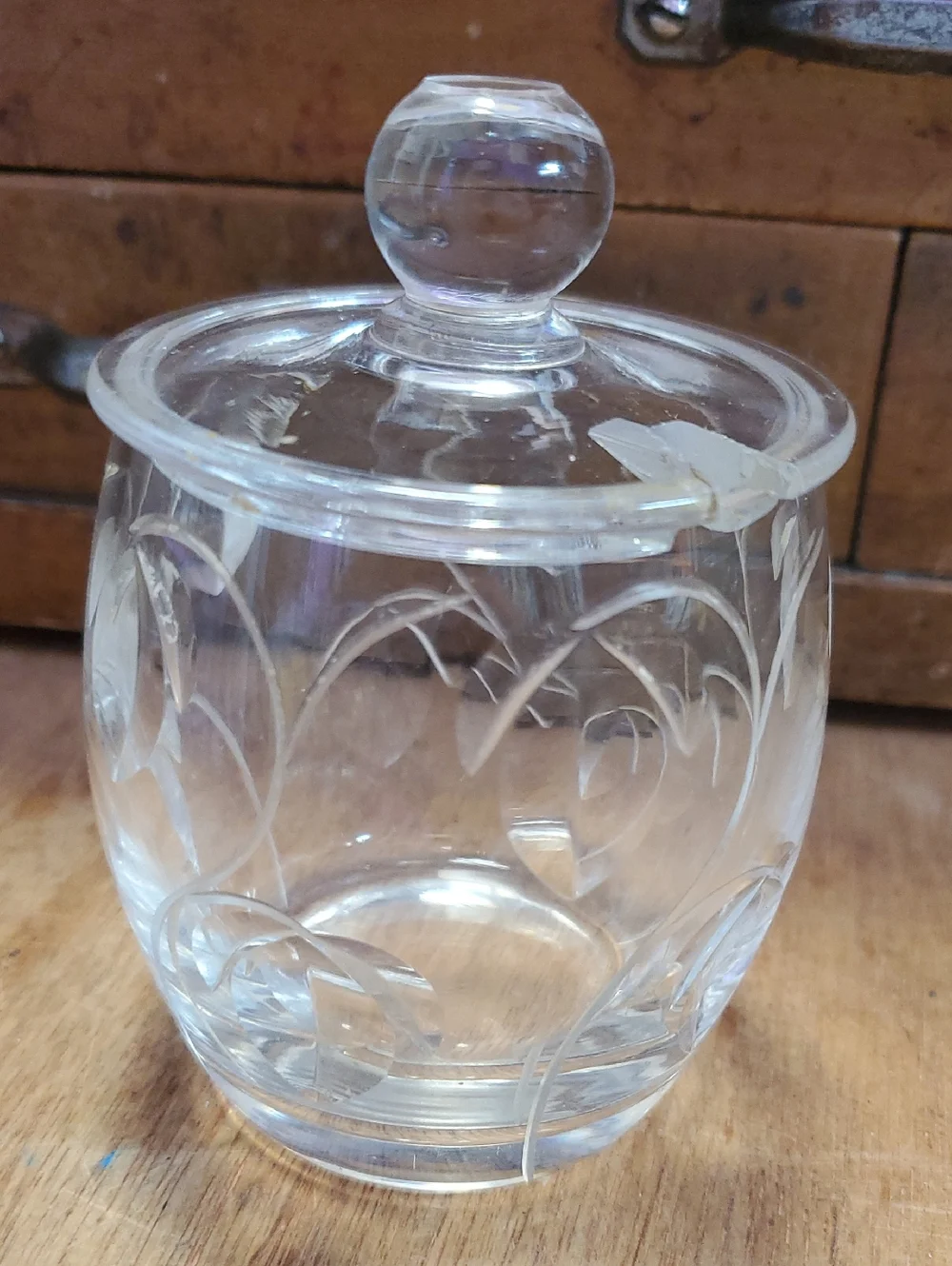 Cut Crystal Condiment Jar Jelly Jam Pot with Lid D